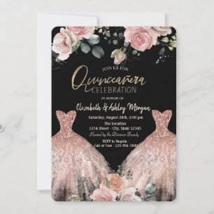  Elegant Dress Chic Roses Quinceanera Invitation