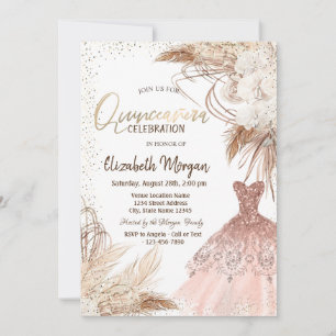 Elegant Dress,Confetti Boho Flowers Quinceañera Invitation