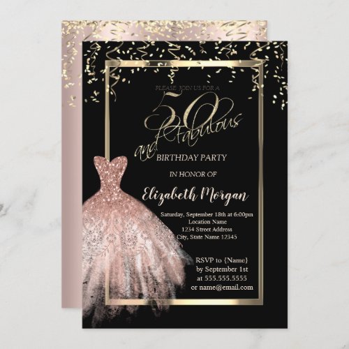 Elegant  DressConfetti Rose Gold 50th Birthday Invitation