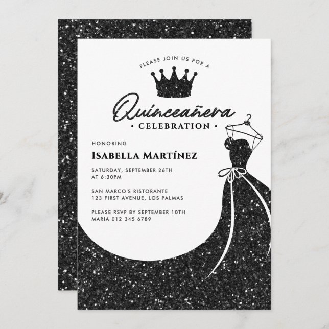 Elegant Dress & Crown Quinceañera Birthday Party Invitation (Front/Back)