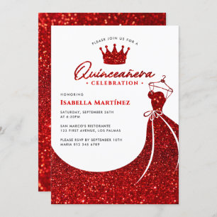 Elegant Dress & Crown Quinceañera Birthday Party Invitation