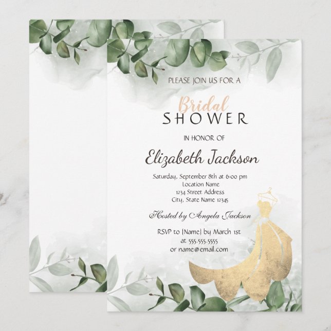 Elegant Dress Eucalyptus Greenery Bridal Shower Invitation (Front/Back)