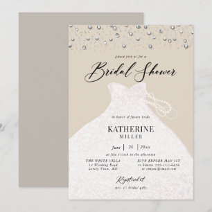 Elegant Dress in Pearls Classy Ecru Bridal Shower Invitation