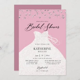 Elegant Dress in Pearls Girly Pink Bridal Shower Invitation