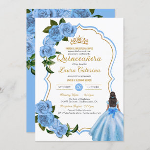 Elegant Dress Quinceanera Light Blue Roses Invitat Invitation