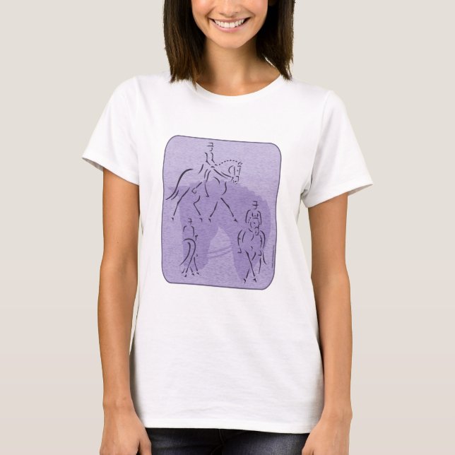 Elegant Dressage Horse Design in Purple T-Shirt (Front)