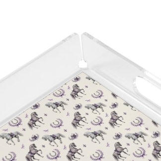 Elegant Dressage Horse & Horseshoe Watercolor Acrylic Tray