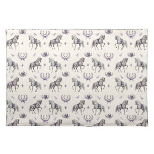 Elegant Dressage Horse & Horseshoe Watercolor Cloth Placemat