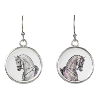 Elegant Dressage Horse & Horseshoe Watercolor Earrings