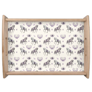 Elegant Dressage Horse & Horseshoe Watercolor Serving Tray