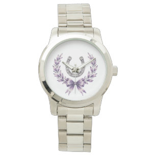 Elegant Dressage Horse & Horseshoe Watercolor Watch