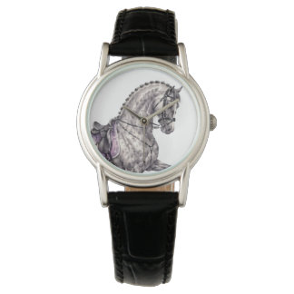 Elegant Dressage Horse & Horseshoe Watercolor Watch