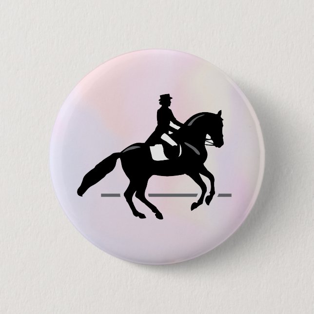 Elegant Dressage Rider on a Watercolor Background Button (Front)