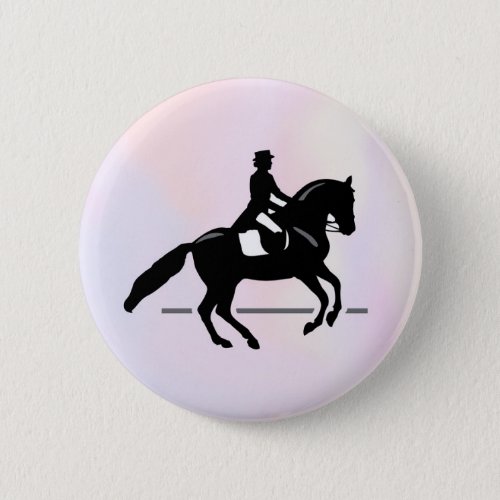 Elegant Dressage Rider on a Watercolor Background Button