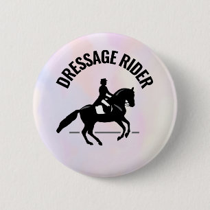 Elegant Dressage Rider on a Watercolor Background Button