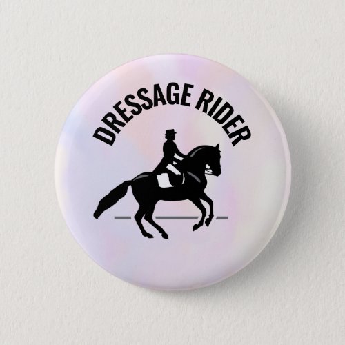 Elegant Dressage Rider on a Watercolor Background Button