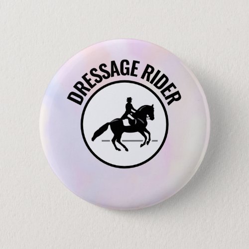 Elegant Dressage Rider on a Watercolor Background Button