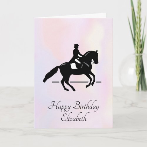 Elegant Dressage Rider on a Watercolor Background Card