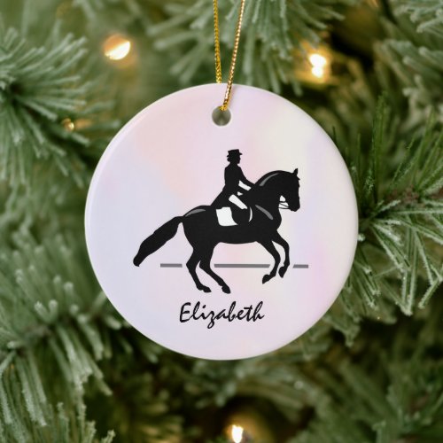 Elegant Dressage Rider on a Watercolor Background Ceramic Ornament