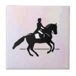 Elegant Dressage Rider on a Watercolor Background Ceramic Tile<br><div class="desc">A ceramic tile with a black and white illustration of a dressage rider. The horse and rider are performing a pirouette. Classy and beautiful. Set on a watercolor background in delicate and muted pastel colors.</div>