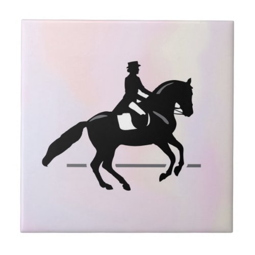 Elegant Dressage Rider on a Watercolor Background Ceramic Tile