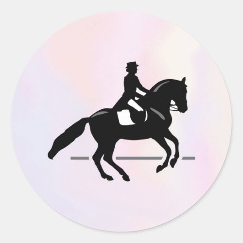 Elegant Dressage Rider on a Watercolor Background Classic Round Sticker