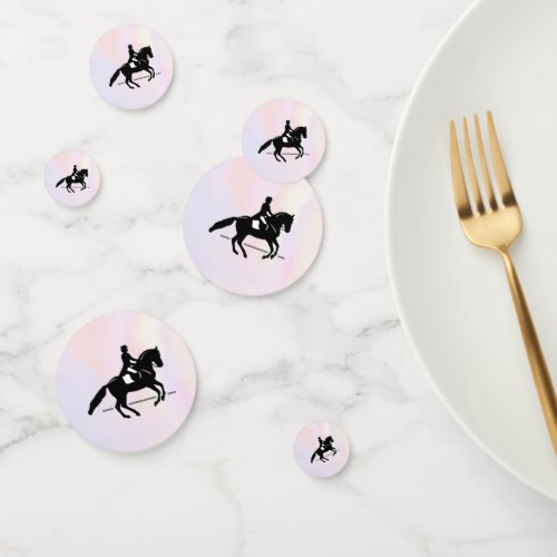 Elegant Dressage Rider on a Watercolor Background Confetti