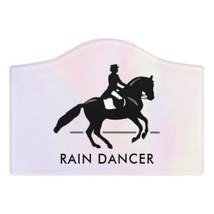 Elegant Dressage Rider on a Watercolor Background Door Sign