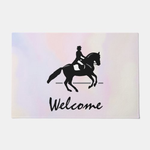 Elegant Dressage Rider on a Watercolor Background Doormat