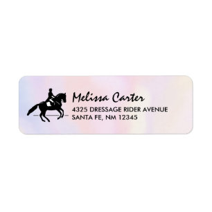 Elegant Dressage Rider on a Watercolor Background Label