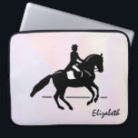 Elegant Dressage Rider on a Watercolor Background Laptop Sleeve<br><div class="desc">Laptop sleeve with a black and white illustration of a dressage rider. The horse and rider are performing a pirouette. Classy and beautiful. Set on a watercolor background in delicate and muted pastel colors.</div>