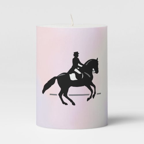 Elegant Dressage Rider on a Watercolor Background Pillar Candle