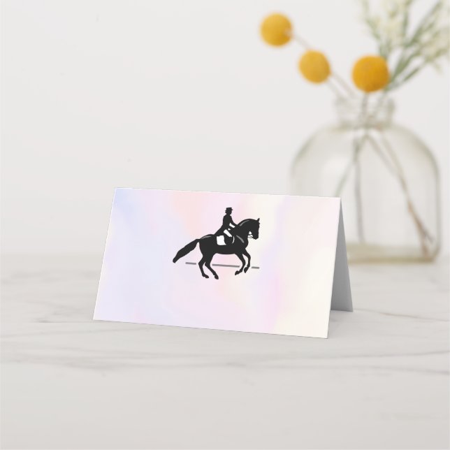 Elegant Dressage Rider on a Watercolor Background Place Card (Front)