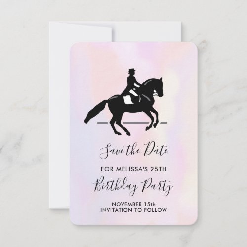 Elegant Dressage Rider on a Watercolor Background Save The Date
