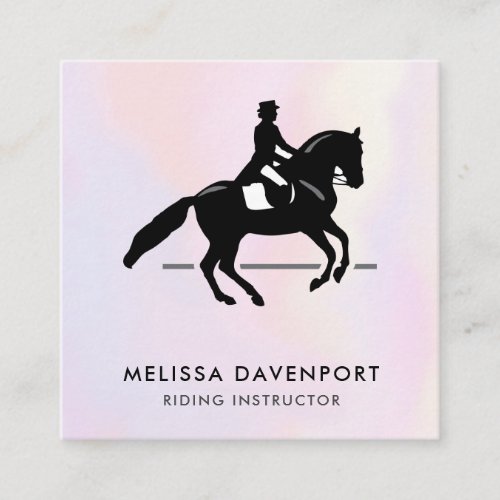 Elegant Dressage Rider on a Watercolor Background Square Business Card
