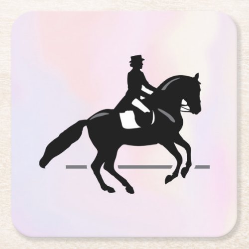 Elegant Dressage Rider on a Watercolor Background Square Paper Coaster