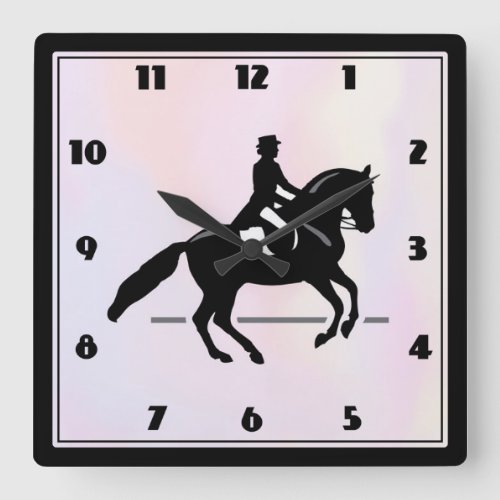 Elegant Dressage Rider on a Watercolor Background Square Wall Clock