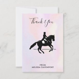 Elegant Dressage Rider on a Watercolor Background Thank You Card