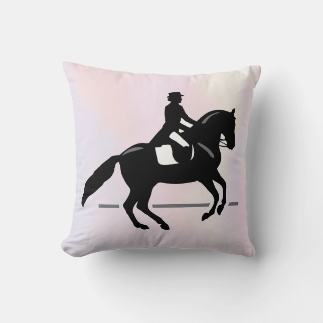 Elegant Dressage Rider on a Watercolor Background Throw Pillow (Front)