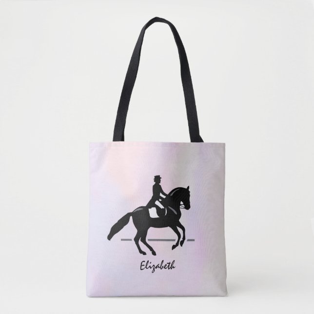 Elegant Dressage Rider on a Watercolor Background Tote Bag (Front)