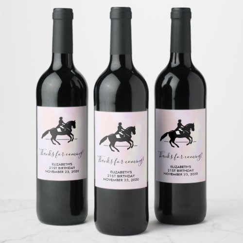 Elegant Dressage Rider on a Watercolor Background Wine Label