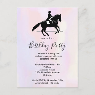 Elegant Dressage Rider on Watercolor Birthday Invitation Postcard