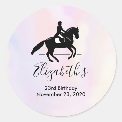 Elegant Dressage Rider on Watercolor Save the Date Classic Round Sticker