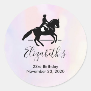 Elegant Dressage Rider on Watercolor Save the Date Classic Round Sticker