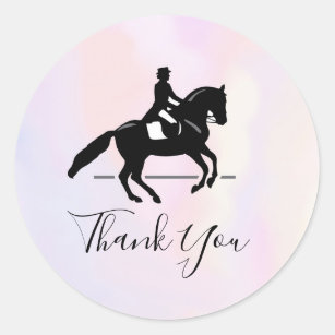 Elegant Dressage Rider on Watercolor Thank You Classic Round Sticker