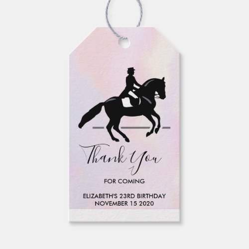 Elegant Dressage Rider on Watercolor Thank You Gift Tags