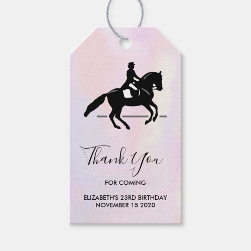 Elegant Dressage Rider on Watercolor Thank You Gift Tags