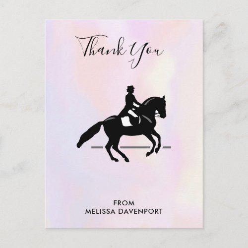 Elegant Dressage Rider on Watercolor Thank You Postcard