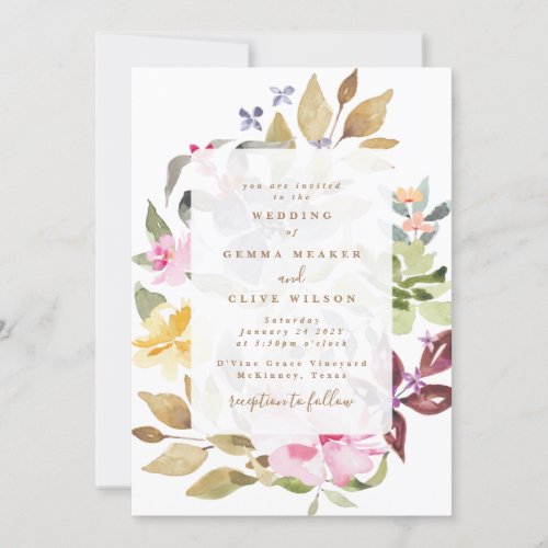Elegant Dried Floral Watercolor Wedding Invitation