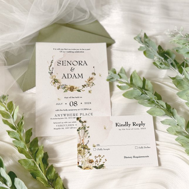 Elegant Dried Floral Wreath Wedding Invitation (Creator Uploaded)